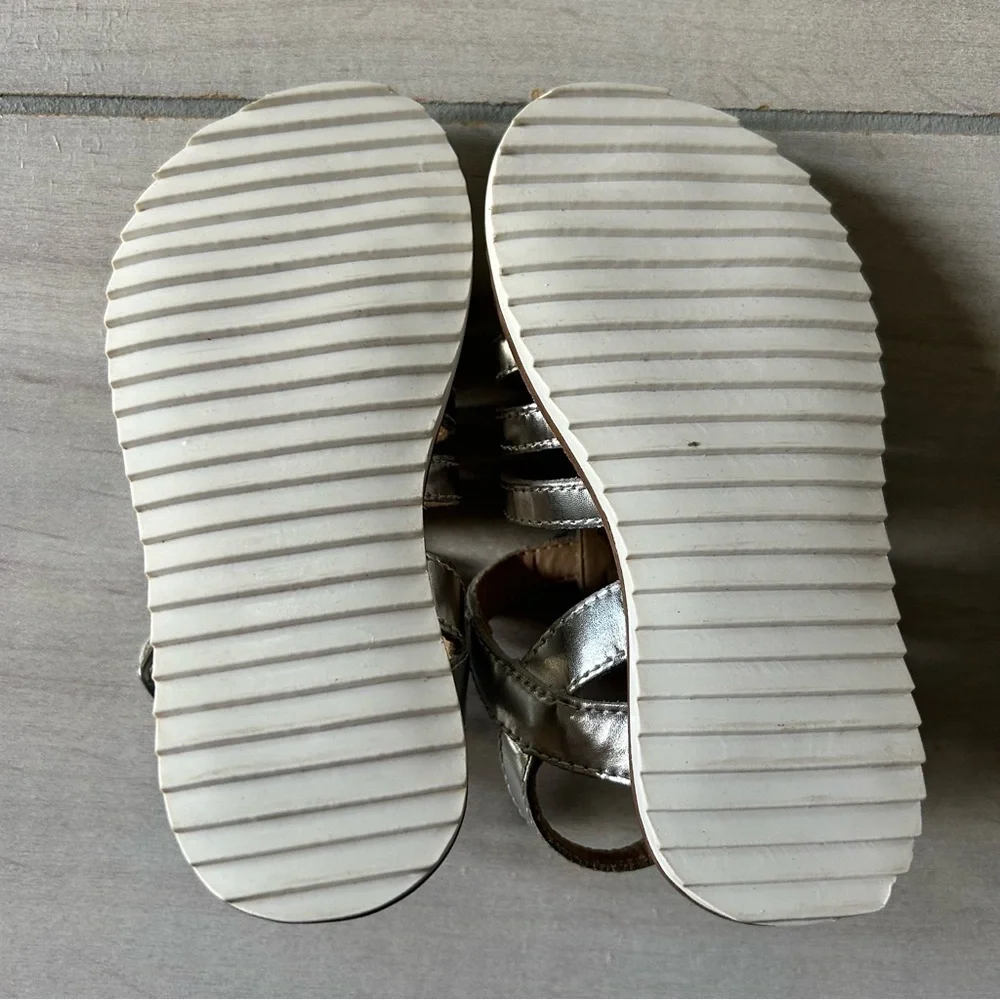 Mini Boden Metallic Silver Gladiator Buckle Sandals
